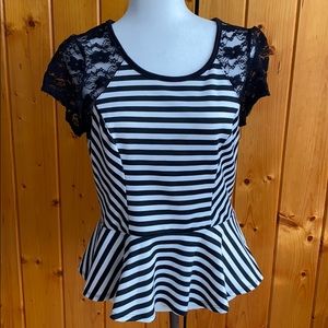 Black and white striped shirt with lace sleeves